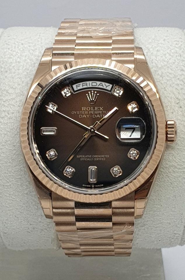 Rolex | Day-Date | 128235 | Rose gold | 36 mm | Rose gold | Brown | Automatic