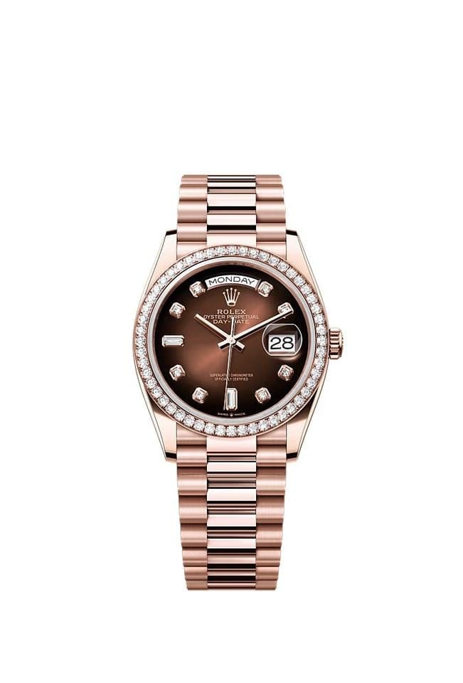Rolex | Day-Date | 128345RBR | Rose gold | 36 x 43 mm | Rose gold | Brown | Automatic