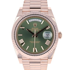 Rolex | Day-Date | 228235 | Rose gold | 40 x 47 mm | Rose gold | Green | Automatic