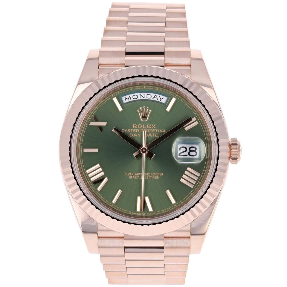 Rolex | Day-Date | 228235 | Rose gold | 40 x 47 mm | Rose gold | Green | Automatic