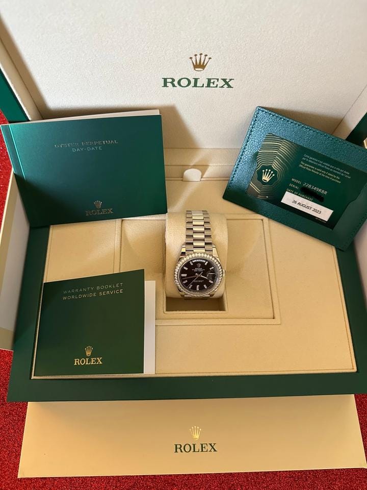 Rolex | Day-Date | 228349RBR | White gold | 40 mm | White gold | Black | Automatic