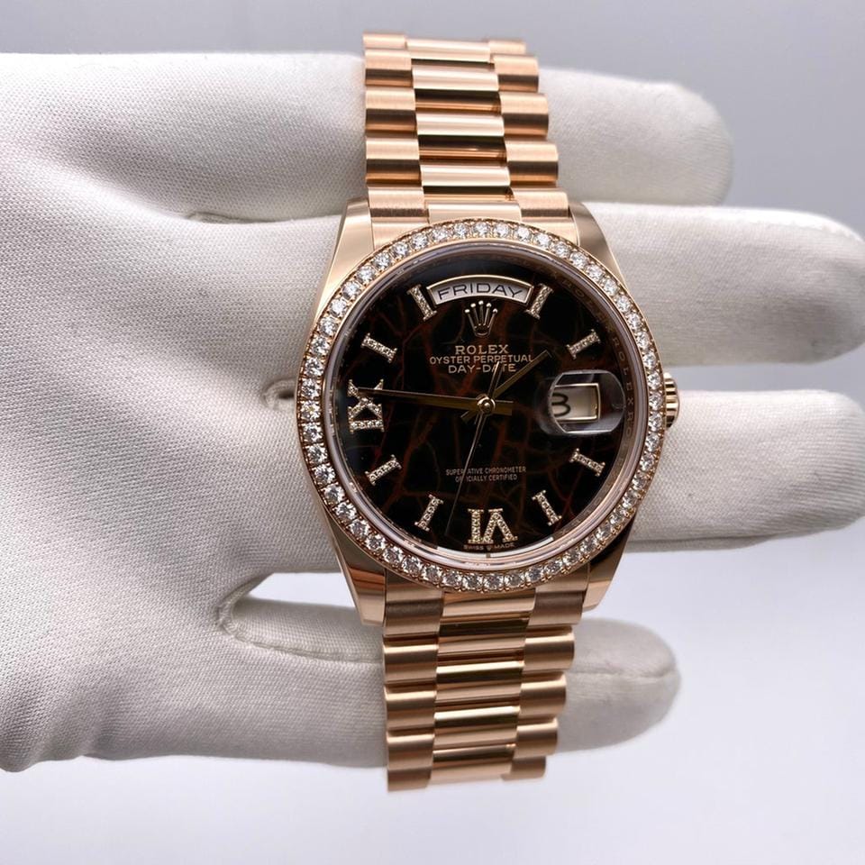 Rolex | Day-Date | 128345RBR | Rose gold | 36 mm | Rose gold | Brown | Automatic