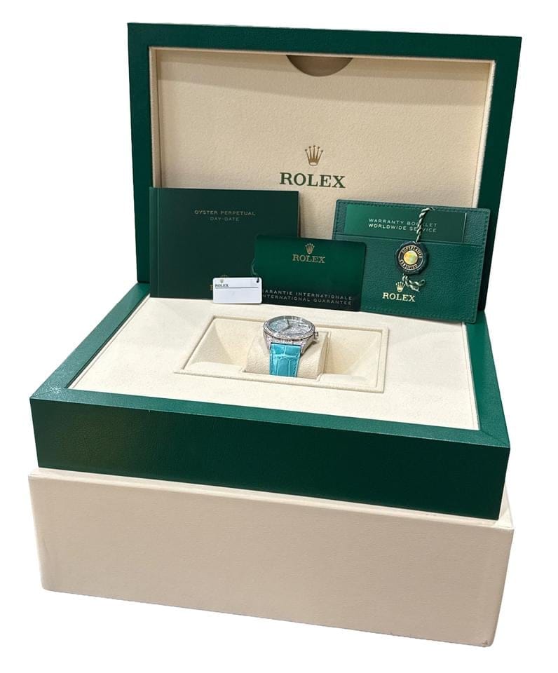 Rolex | Day-Date | 128159RBR | White gold | 36 mm | Leather | Automatic