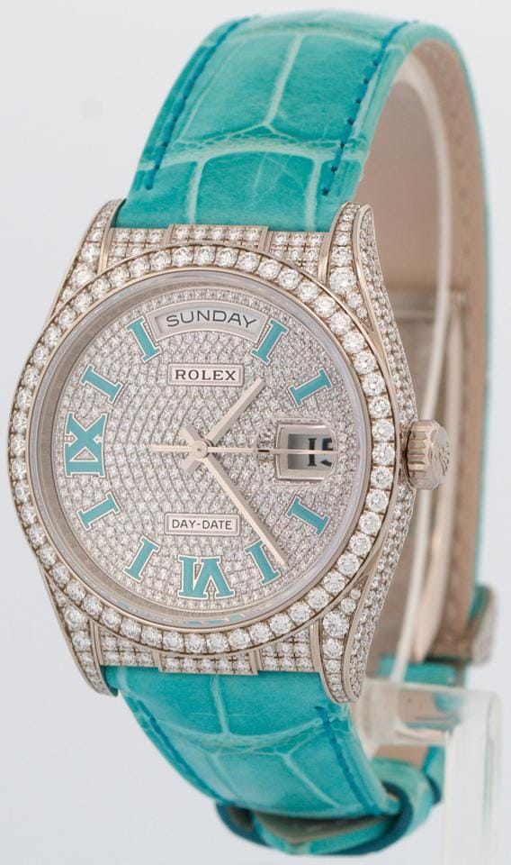 Rolex | Day-Date | 128159RBR | White gold | 36 mm | Leather | Automatic