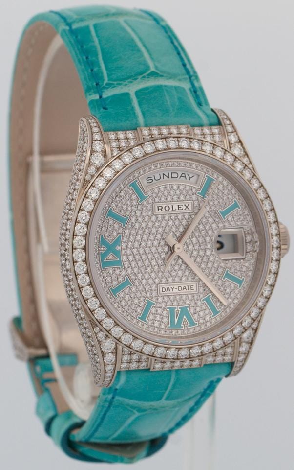 Rolex | Day-Date | 128159RBR | White gold | 36 mm | Leather | Automatic