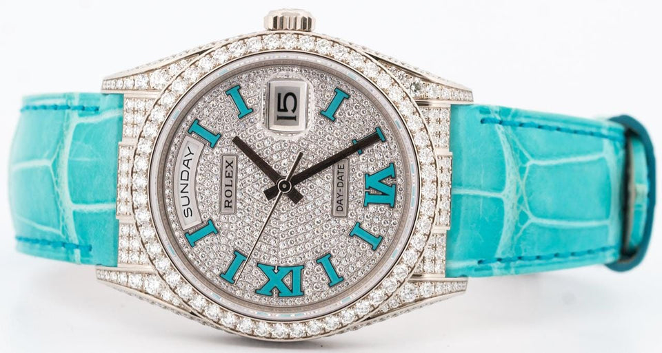 Rolex | Day-Date | 128159RBR | White gold | 36 mm | Leather | Automatic