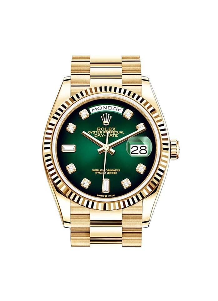 Rolex | Day-Date | 128348 | Yellow gold | Gold/Steel | Green | Automatic