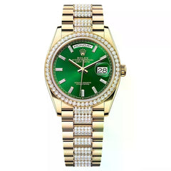 Rolex | Day-Date | 128348RBR-0079 | 36 mm | Yellow gold | Green | Automatic