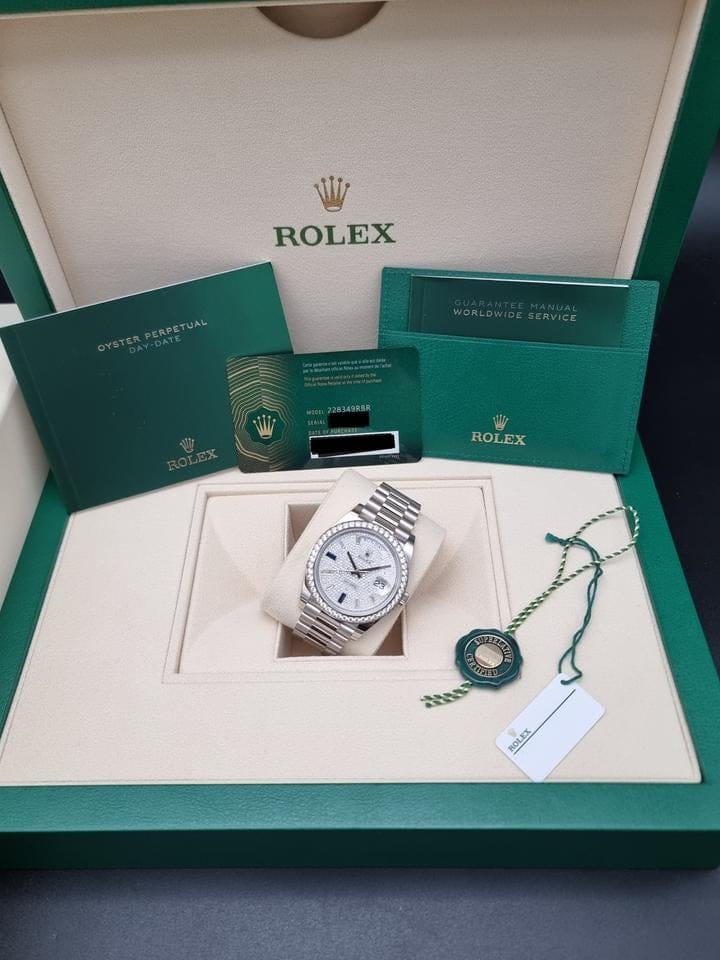 Rolex | Day-Date | 228349RBR | White gold | 40 x 48 mm | White gold | White | Automatic