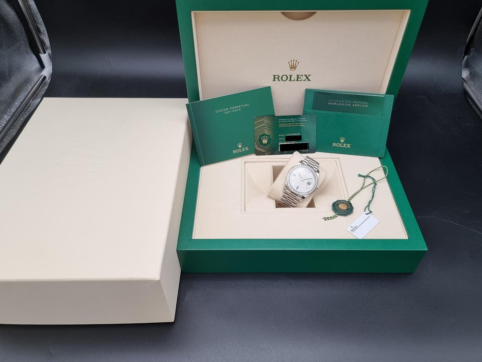 Rolex | Day-Date | 228349RBR | White gold | 40 x 48 mm | White gold | White | Automatic