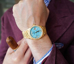 Rolex | Day-Date | 128348RBR | Yellow gold | 36 x 43 mm | Yellow gold | Blue | Automatic