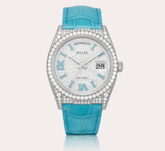 Rolex | Day-Date | 128159RBR | White gold | 36 mm | Leather | Silver | Automatic
