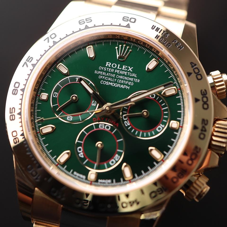 Rolex | Daytona | 116508 | Yellow gold | 40 x 47.3 mm | Yellow gold | Green | Automatic