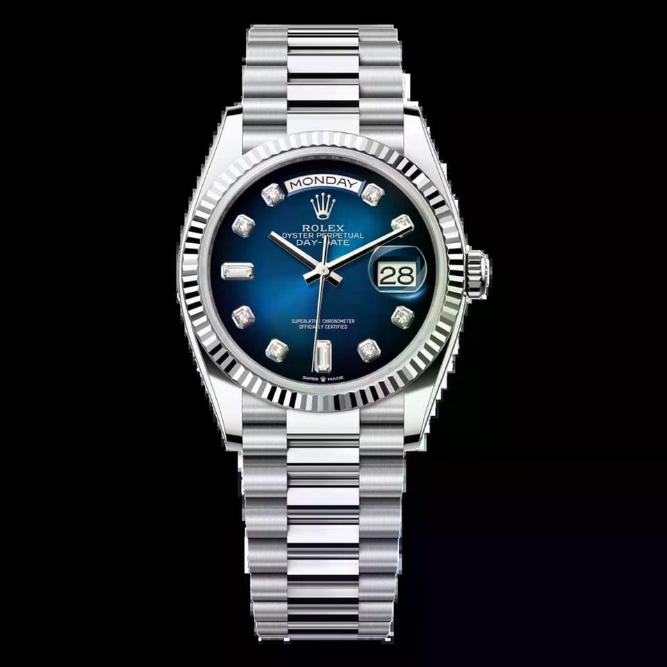 Rolex | Day-Date | 128236-0005 | 36 mm | Platinum | Blue | Automatic