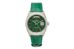 Rolex | Day-Date | 128459TBR | White gold | Crocodile skin | Green | Automatic