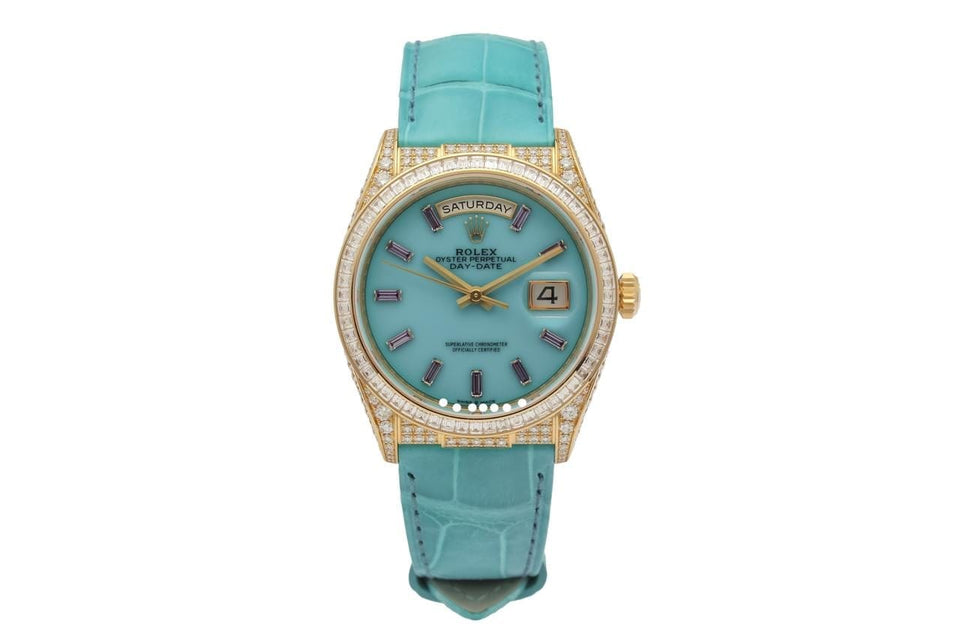 Rolex | Day-Date | 128458tbr | Yellow gold | 36 mm | Blue | Automatic