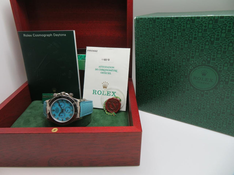 Rolex | Daytona | 116519 | White gold | 40 x 48 mm | Lizard skin | Turquoise | Automatic