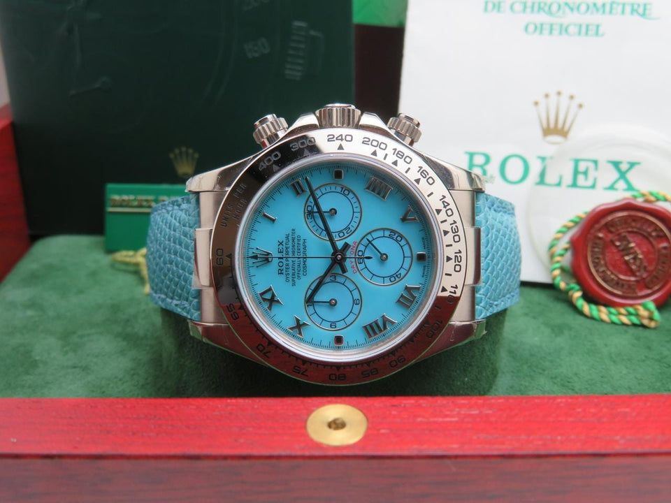 Rolex | Daytona | 116519 | White gold | 40 x 48 mm | Lizard skin | Turquoise | Automatic