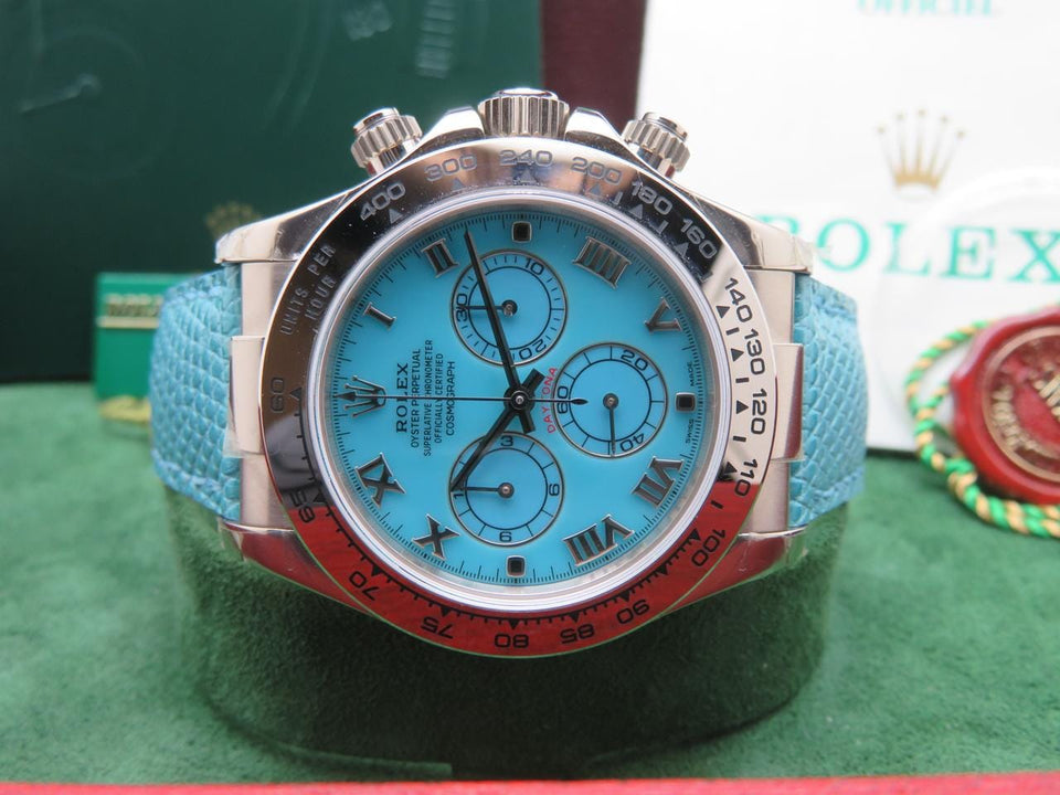 Rolex | Daytona | 116519 | White gold | 40 x 48 mm | Lizard skin | Turquoise | Automatic