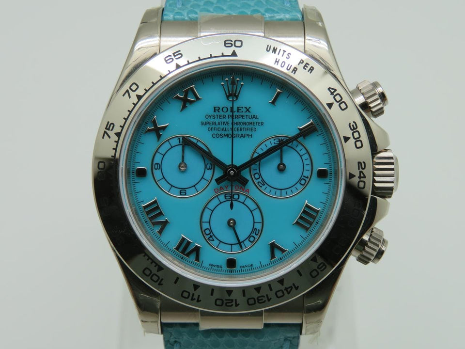 Rolex | Daytona | 116519 | White gold | 40 x 48 mm | Lizard skin | Turquoise | Automatic