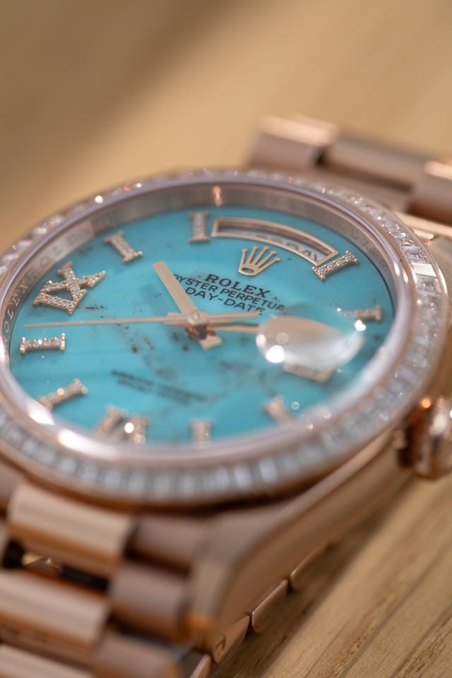 Rolex | Day-Date | 128395TBR | Rose gold | 36 mm | Rose gold | Blue | Automatic