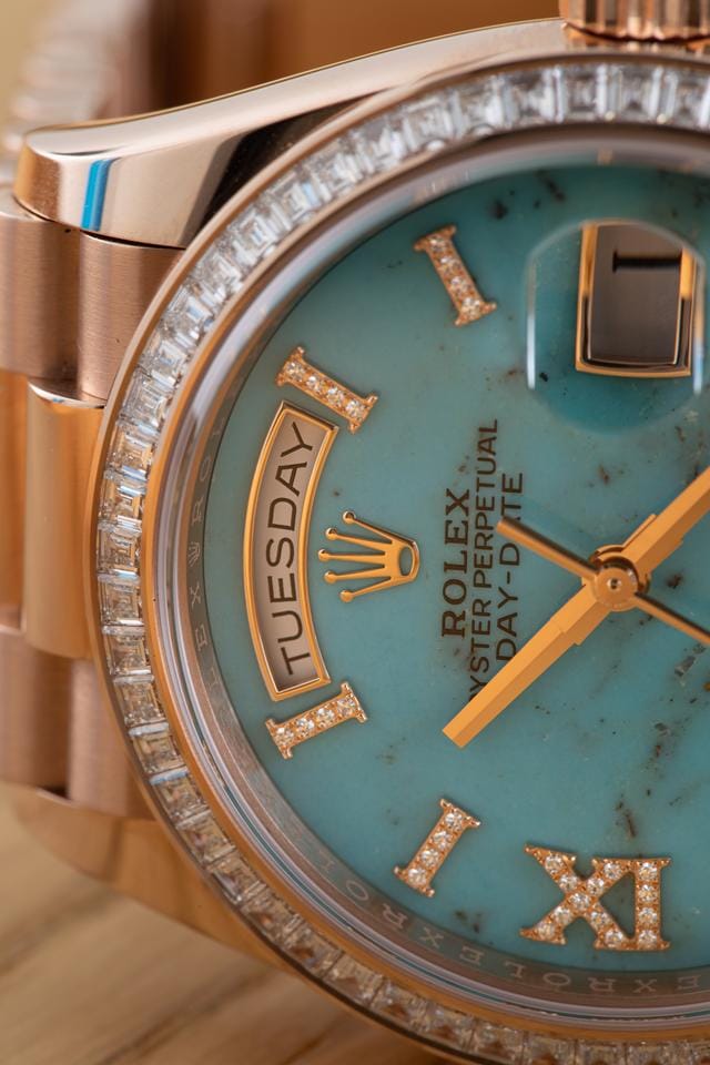 Rolex | Day-Date | 128395TBR | Rose gold | 36 mm | Rose gold | Blue | Automatic