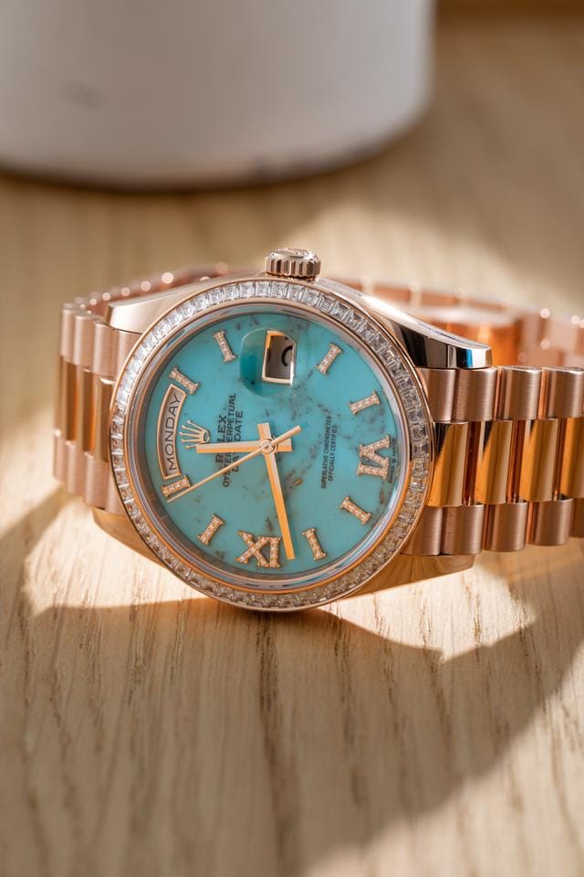 Rolex | Day-Date | 128395TBR | Rose gold | 36 mm | Rose gold | Blue | Automatic