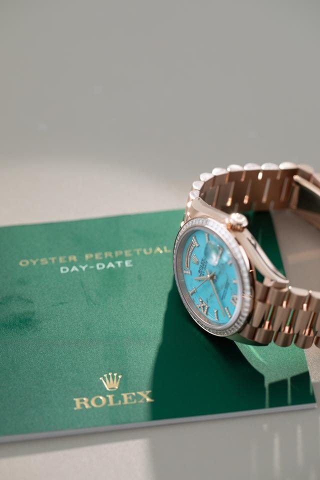Rolex | Day-Date | 128395TBR | Rose gold | 36 mm | Rose gold | Blue | Automatic