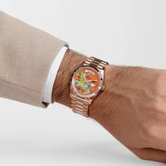 Rolex | Day-Date | 128235 | Rose gold | 36 mm | Rose gold | Orange | Automatic
