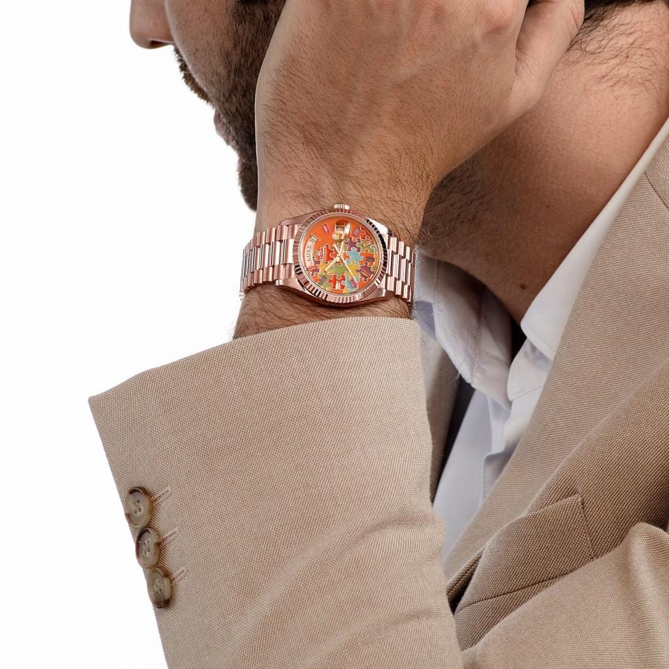 Rolex | Day-Date | 128235 | Rose gold | 36 mm | Rose gold | Orange | Automatic