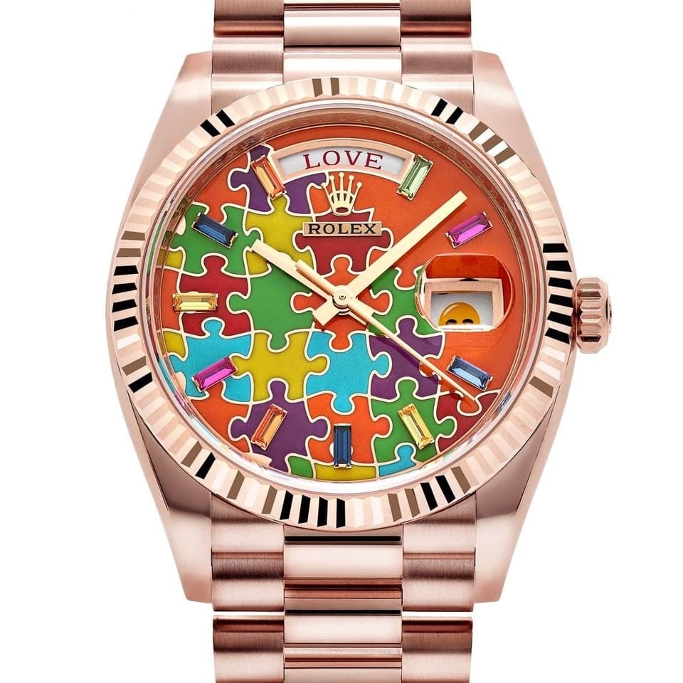 Rolex | Day-Date | 128235 | Rose gold | 36 mm | Rose gold | Orange | Automatic