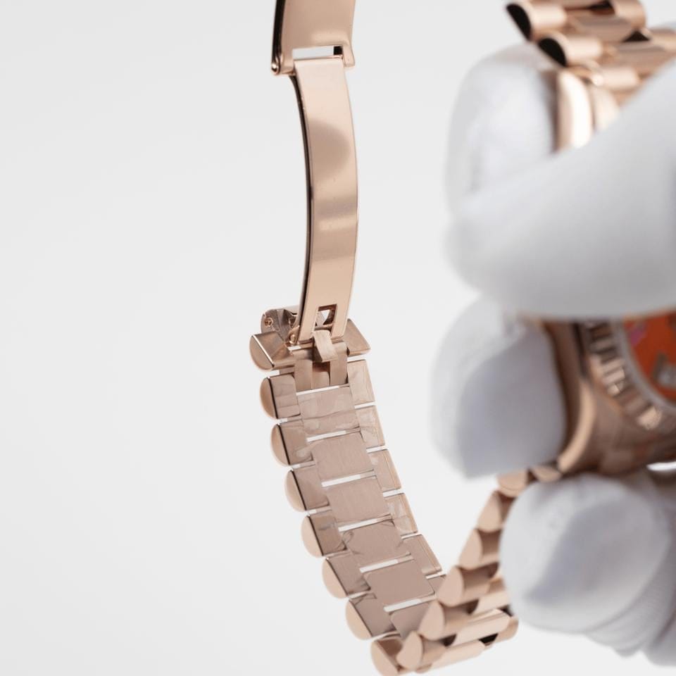 Rolex | Day-Date | 128235 | Rose gold | 36 mm | Rose gold | Orange | Automatic