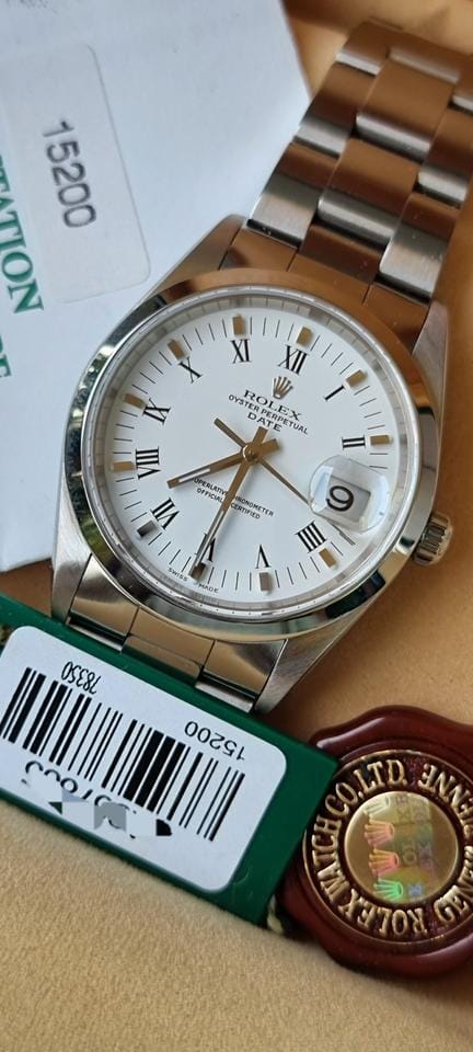 Rolexold stock. Oyster date 15200 full set in showroom condition. Brand new old stock.
