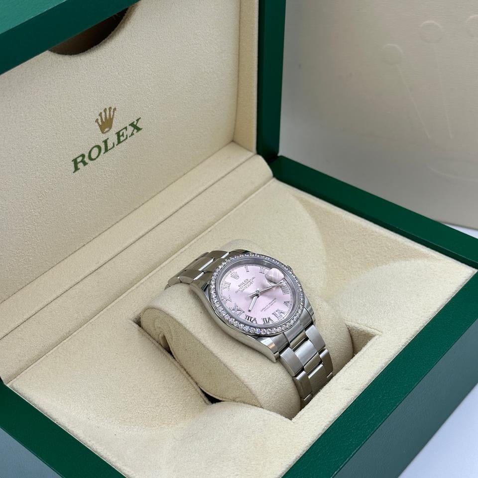 Rolex Datejust 36mm VIIX Pink Roman Dial Diamonds Bezel Oyster 126284 RBR PINK VIIX OYS