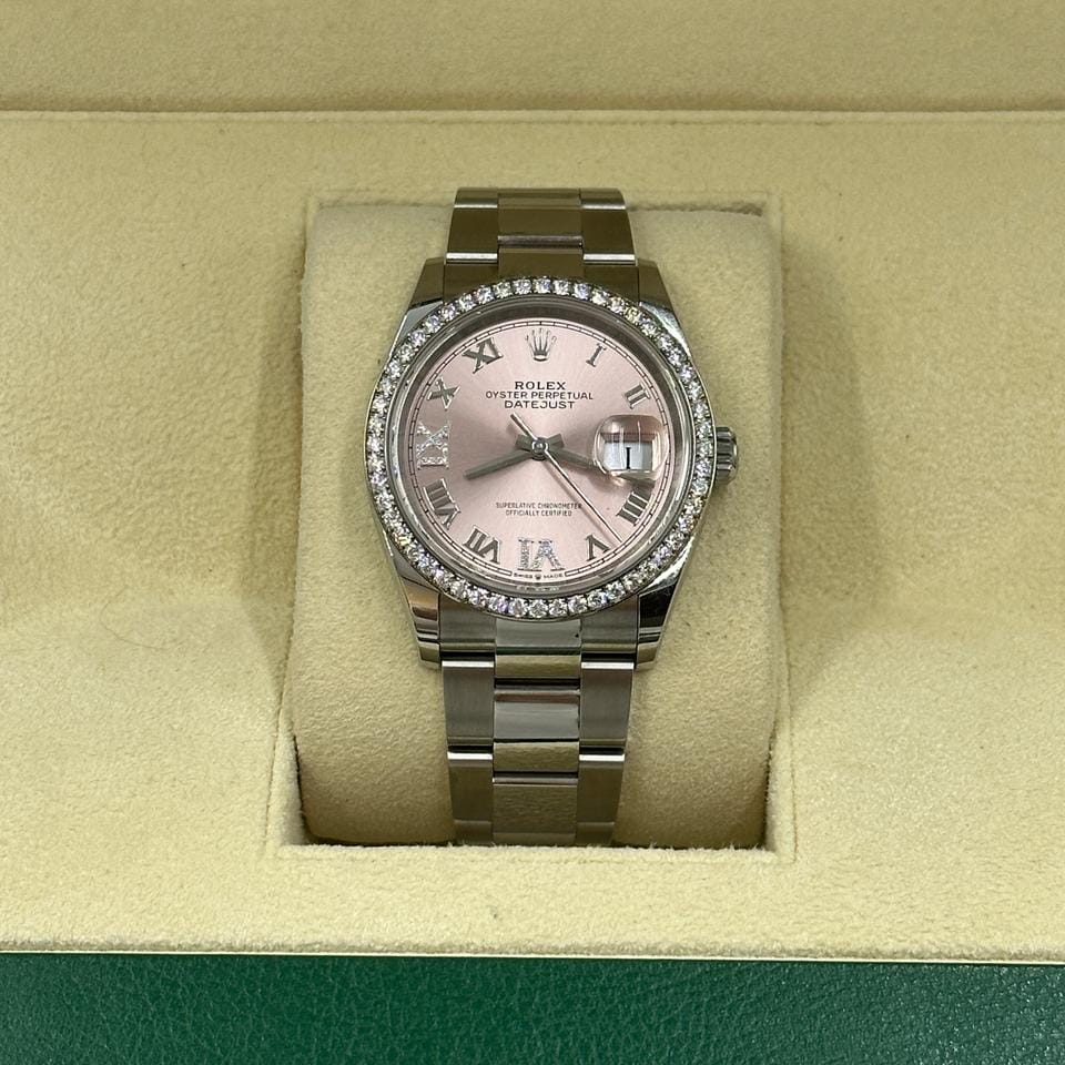 Rolex Datejust 36mm VIIX Pink Roman Dial Diamonds Bezel Oyster 126284 RBR PINK VIIX OYS