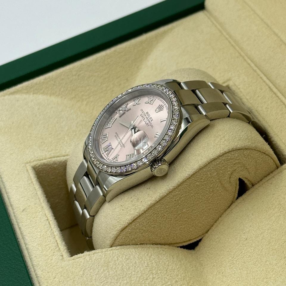 Rolex Datejust 36mm VIIX Pink Roman Dial Diamonds Bezel Oyster 126284 RBR PINK VIIX OYS