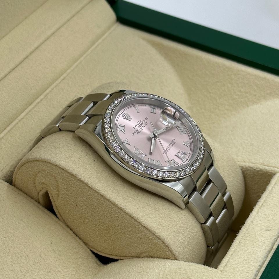 Rolex Datejust 36mm VIIX Pink Roman Dial Diamonds Bezel Oyster 126284 RBR PINK VIIX OYS