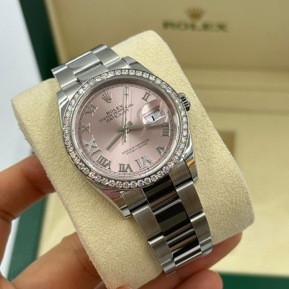 Rolex Datejust 36mm VIIX Pink Roman Dial Diamonds Bezel Oyster 126284 RBR PINK VIIX OYS