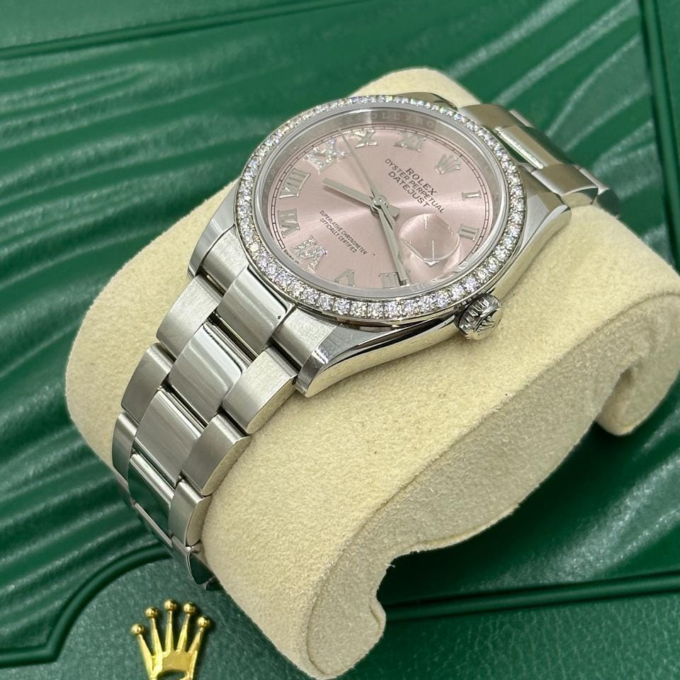 Rolex Datejust 36mm VIIX Pink Roman Dial Diamonds Bezel Oyster 126284 RBR PINK VIIX OYS
