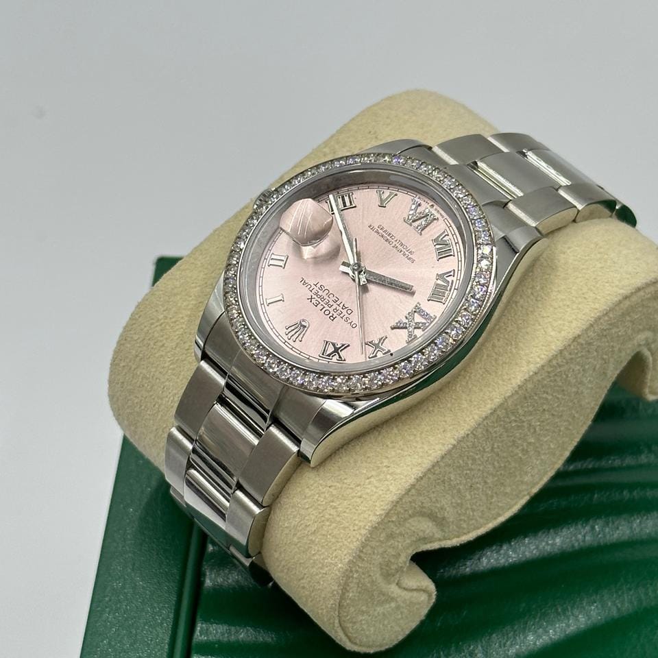 Rolex Datejust 36mm VIIX Pink Roman Dial Diamonds Bezel Oyster 126284 RBR PINK VIIX OYS