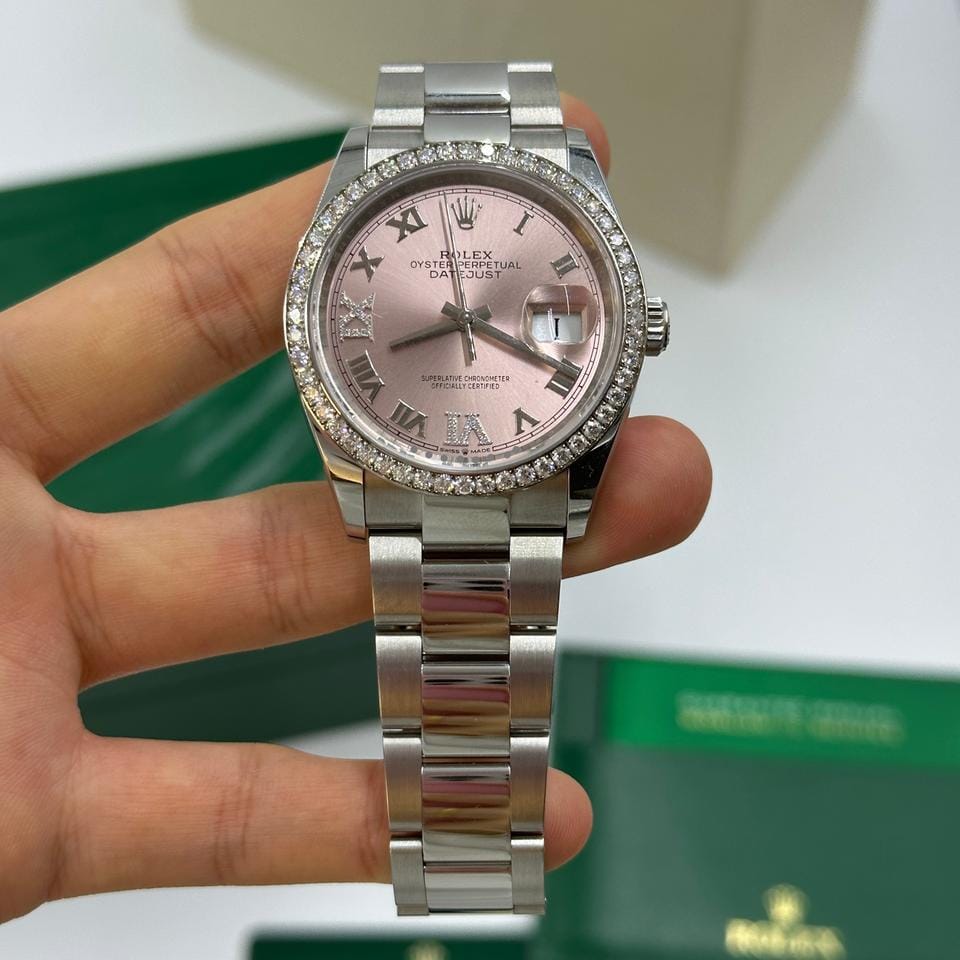 Rolex Datejust 36mm VIIX Pink Roman Dial Diamonds Bezel Oyster 126284 RBR PINK VIIX OYS
