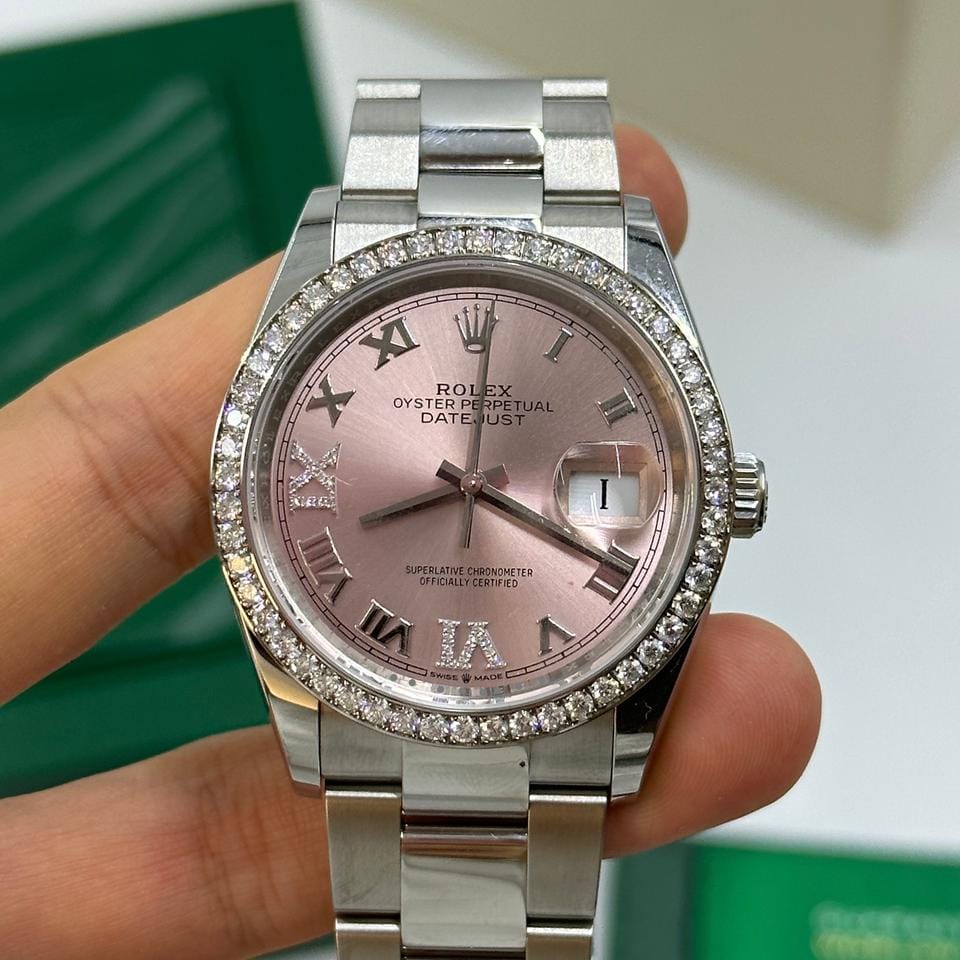 Rolex Datejust 36mm VIIX Pink Roman Dial Diamonds Bezel Oyster 126284 RBR PINK VIIX OYS