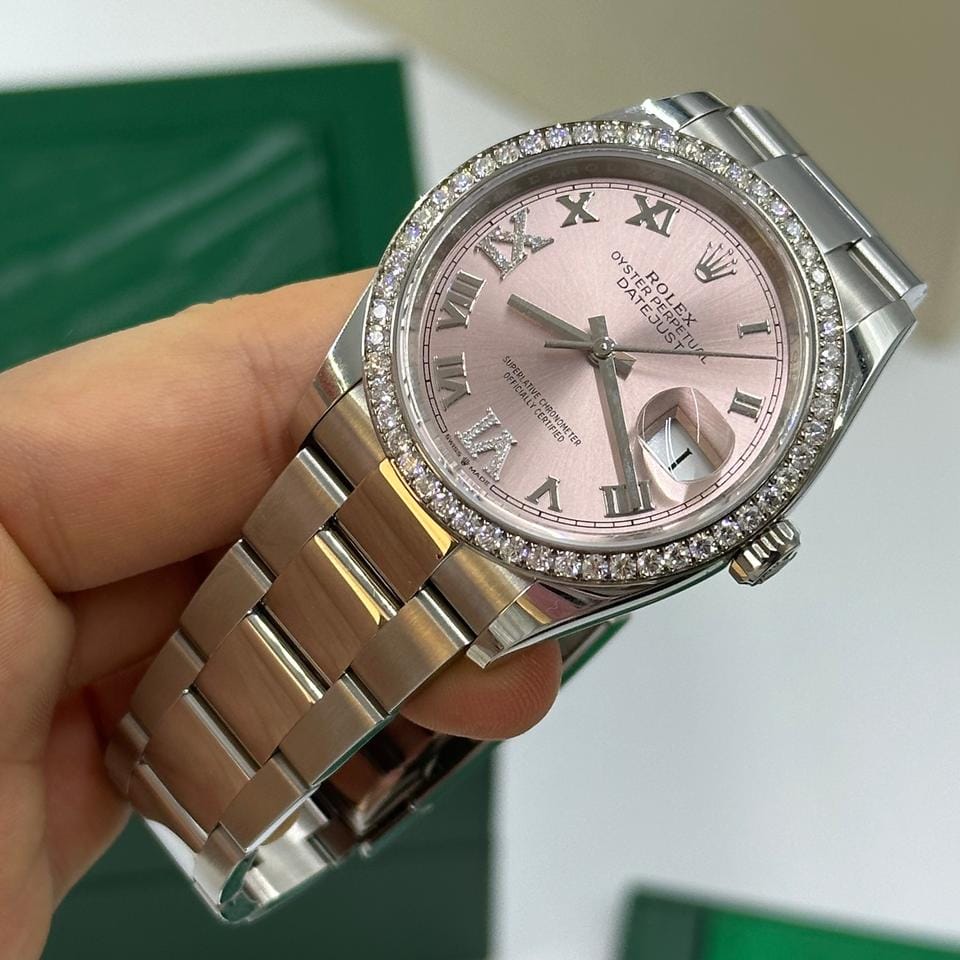 Rolex Datejust 36mm VIIX Pink Roman Dial Diamonds Bezel Oyster 126284 RBR PINK VIIX OYS
