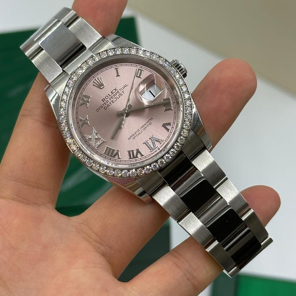 Rolex Datejust 36mm VIIX Pink Roman Dial Diamonds Bezel Oyster 126284 RBR PINK VIIX OYS