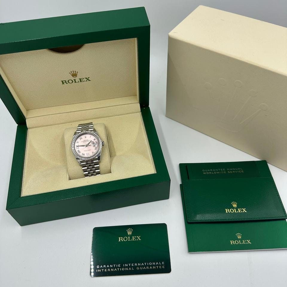 Rolex Datejust 36 126284 VIIX Pink Rorman Dial Diamonds Bezel Jubilee