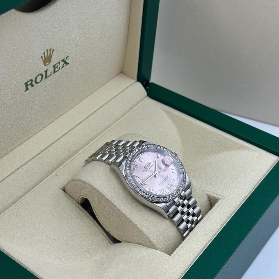 Rolex Datejust 36 126284 VIIX Pink Rorman Dial Diamonds Bezel Jubilee
