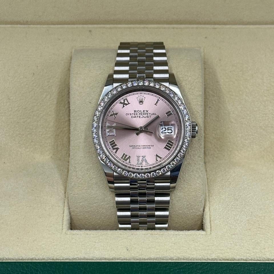 Rolex Datejust 36 126284 VIIX Pink Rorman Dial Diamonds Bezel Jubilee