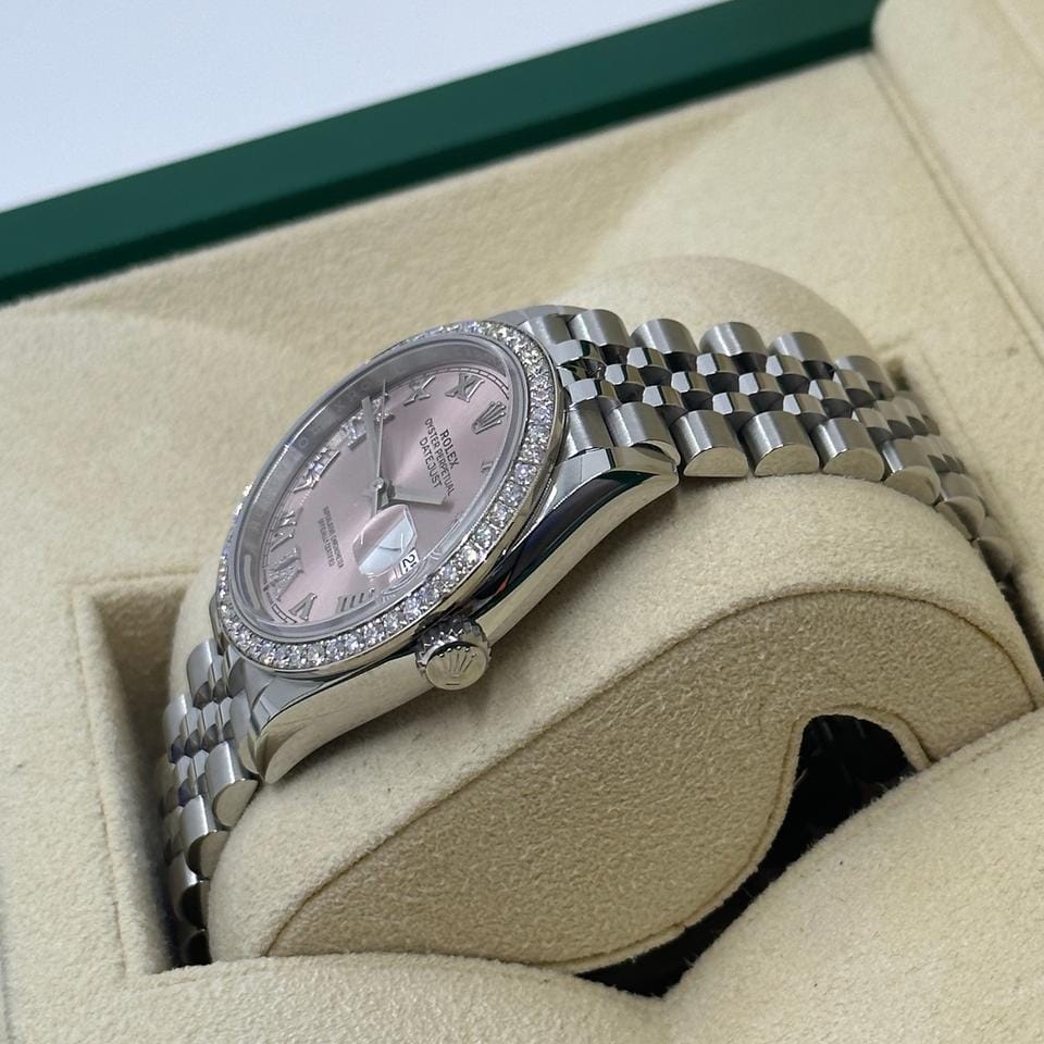Rolex Datejust 36 126284 VIIX Pink Rorman Dial Diamonds Bezel Jubilee