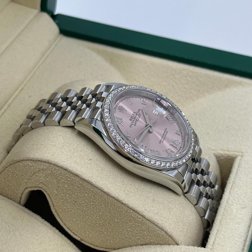 Rolex Datejust 36 126284 VIIX Pink Rorman Dial Diamonds Bezel Jubilee