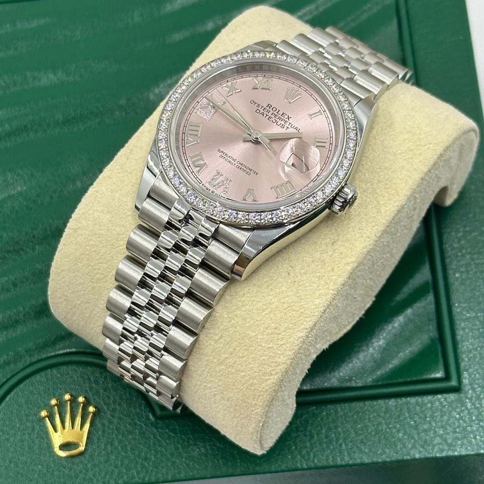 Rolex Datejust 36 126284 VIIX Pink Rorman Dial Diamonds Bezel Jubilee